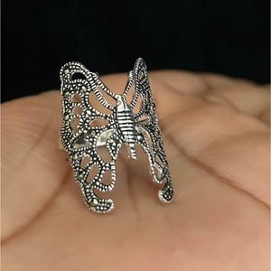 New sterling silver 925 butterfly marcasite ring size 8